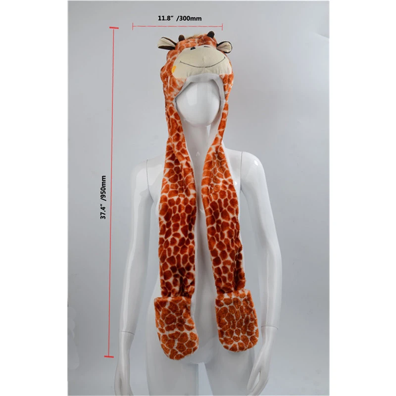 

Lion Rabbit Giraffe Scarf Hat Gloves Set Cute Plush Animal Hat With Paws For Adult Winter Caps