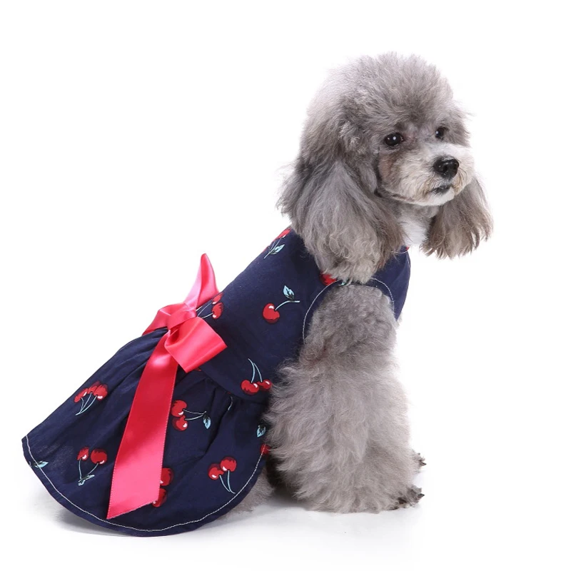 Мисс собачка Лето клубника Cherry цветочные узоры цельное платье домашнее животное одежда принцессы для собак платье Милая Одежда для животных 4 цвета XS-L