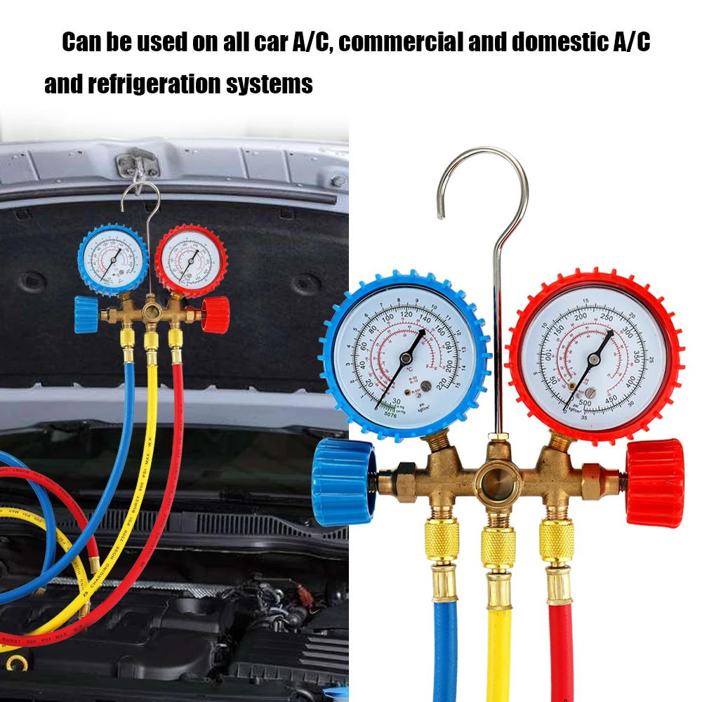 

CT-536 Refrigerant Manifold Gauge Set Air Conditioning Tools with Hose and Hook for R12 R22 R404A R134A