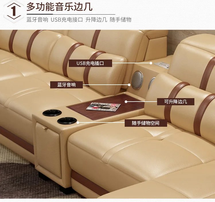 US $1.381.30 Living Room Sofa storage corner real genuine leather sofas salon couch puff asiento speaker bluetooth canape L shape sofa cama
