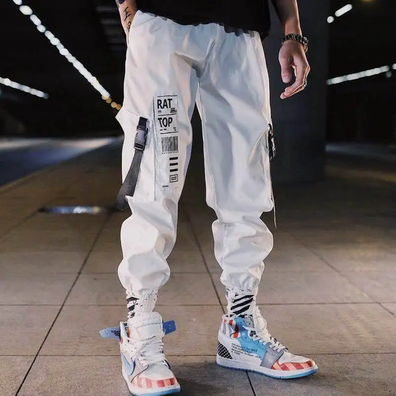 Hip hop Streetwear Men Harem Cargo Pants Korean Jogger Sweatpants Solid color Black White Ankle Length 2