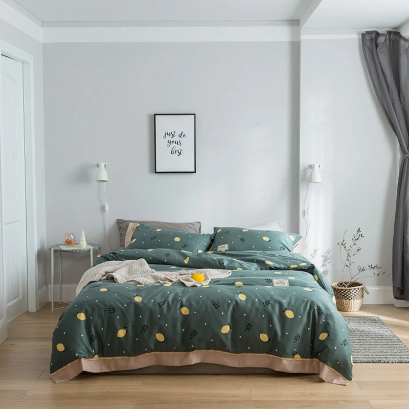 

Bedding Set 100% Tencel Silk Comforter Bedding Sets 4Pcs Bed Set Various Size Pillowcases Duvet Cover Bed Sheet Lemon