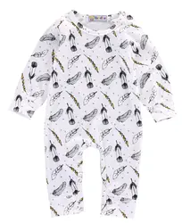2016 оптовая продажа; дропшиппинг; Детский комбинезон с рисунком перьев для маленьких мальчиков и девочек; одежда с длинными рукавами