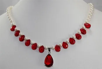 

Wholesales -Jewelry white pearl and red crystal pendant necklace free shipping