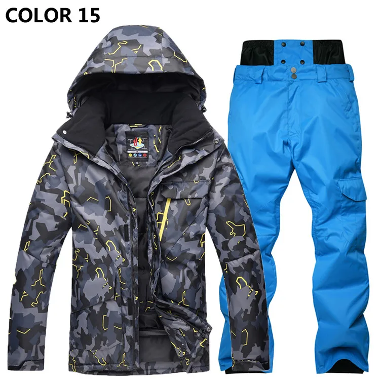 Высококачественный Камуфляжный лыжный костюм, комплекты куртка+ штаны, теплая водонепроницаемая ветрозащитная одежда для альпинизма - Цвет: 11