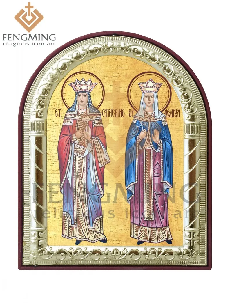 

New design Eastern orthodox religious articles saint Catherine and Alexandra Christian symbols metal silver theotokos icon