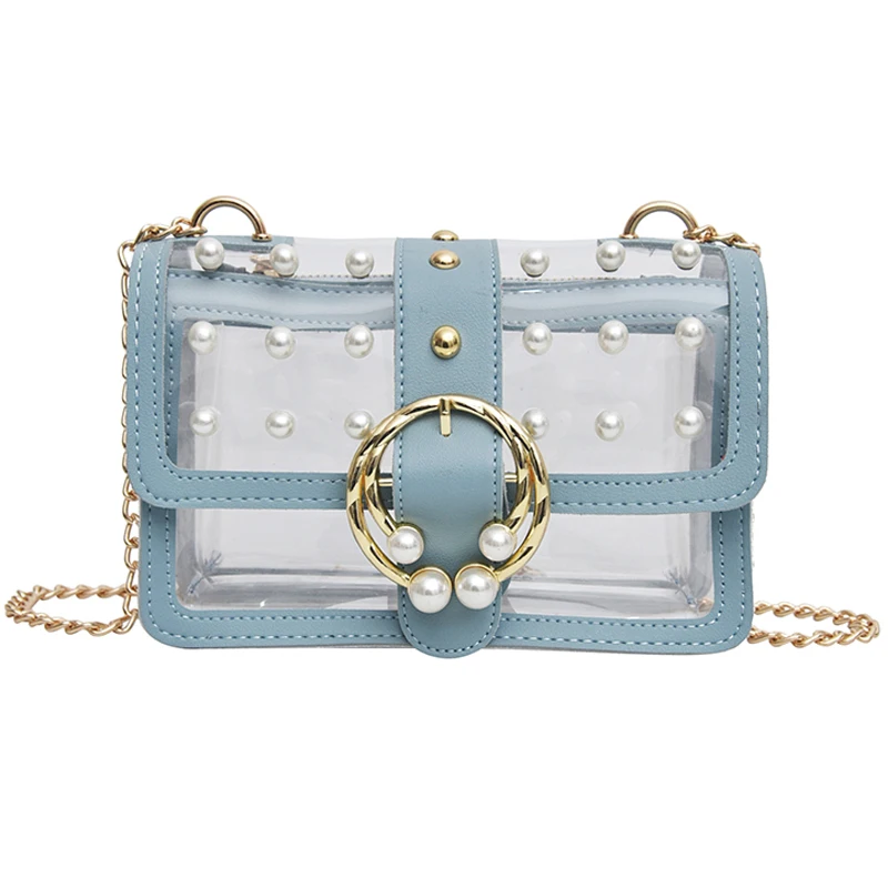 

Transparent Jelly bag 2019 Summer Fashion New High Quality PVC Women's Designer Handbag Pearl Lock Chain Shoulder Messenger Bags