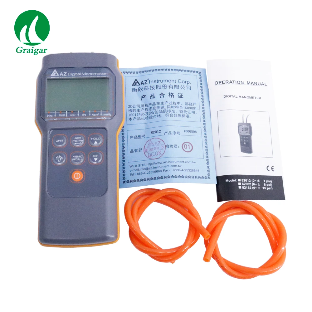 

AZ82012 Portable Digital Manometer Differential Pressure Gauge with 11 Units for Selection