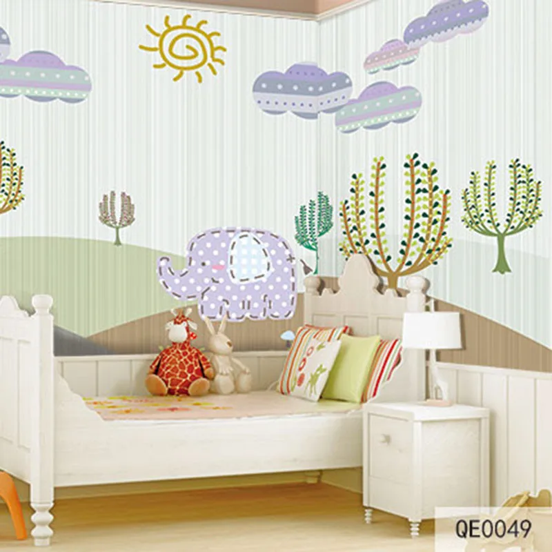 

Custom Print Fabric & Textile Wallcoverings For Walls Washable Cloth Velvet cotton and linen For Living Room Cartoon Elephant