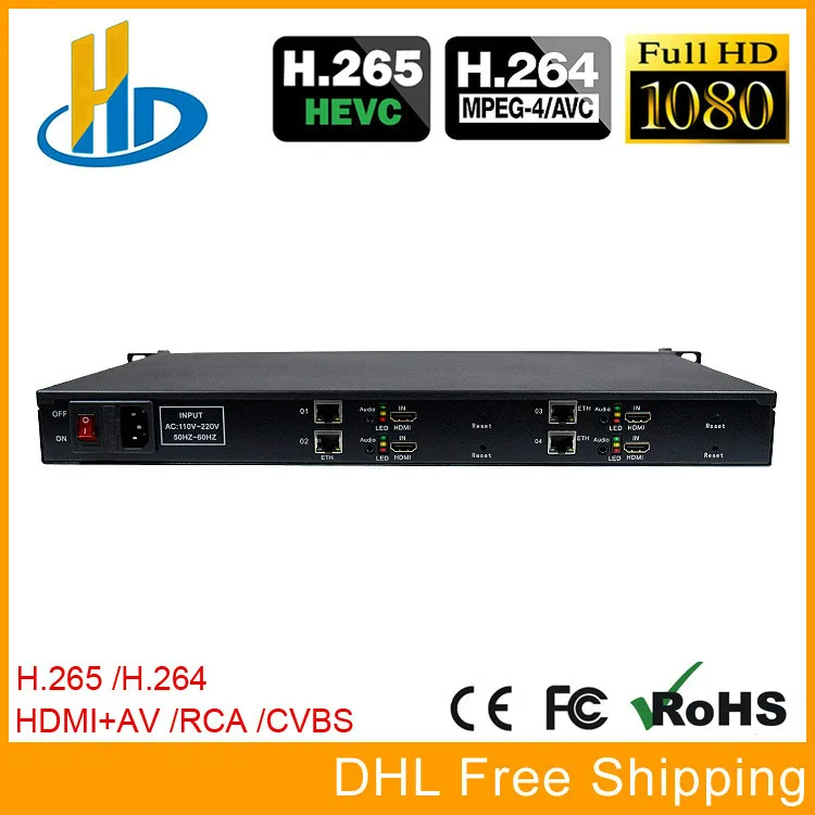 

HEVC H.265 H.264 1U Rack 4 Channels HDMI + AV CVBS Video Encoder Transmitter Hardware With HTTP UDP RTSP HLS RTMP