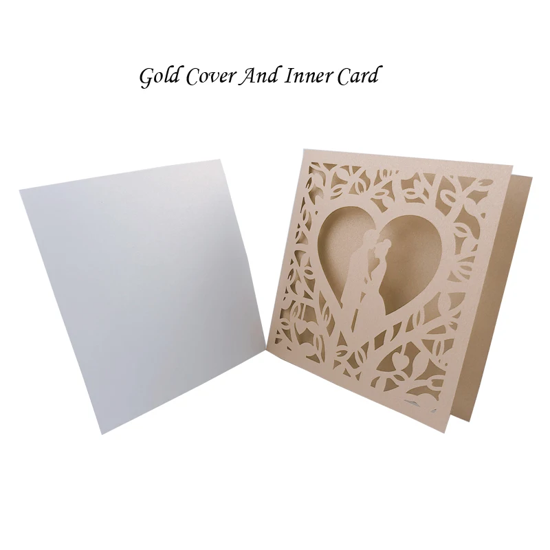 Cover And Inner Card 50 шт., синие, белые, золотые, красные, полые сердечки, лазерная резка, свадебные приглашения, открытки, открытки, вечерние открытки - Цвет: Cover And Inner Card