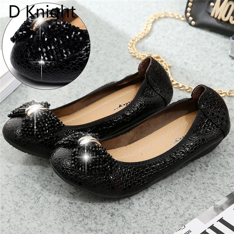 2018 Wedges Women's Shoes Crystal Patent Leather Soft Women Pumps String Beads Bow Slip On Casual Black Blue Shoes Large Size 42 (5)