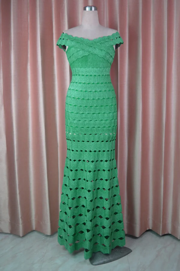 Новое платье Зеленый Hollow Slash шеи Мода роскошный элегантный коктейль со знаменитостями вечерние повязки длинное платье(H2273