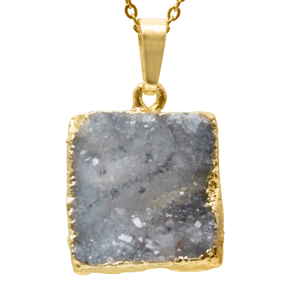 

1pc Natural Geode Agates Square Shape Drusy Crystal Pendant Golden Plated Geode Stone DIY Necklaces For Jewelry Making