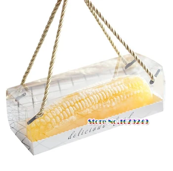 

18.5*6.5*6.5cm clear transparent packing box With tray,Baked cookie Birthday Gift cake box with rope.long cake boxes100pcs/lot