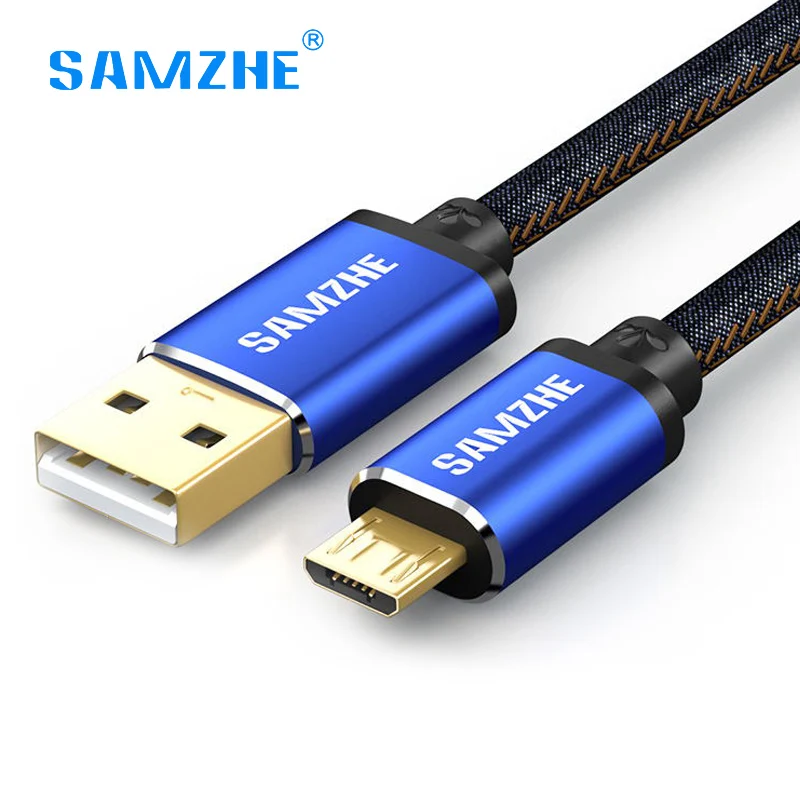 Samzhe Micro USB кабель 1 м 1,5 м 2A быстрое зарядное устройство кабель для передачи данных джинсовый Плетеный зарядный кабель для мобильного телефона usb для samsung xiaomi LG