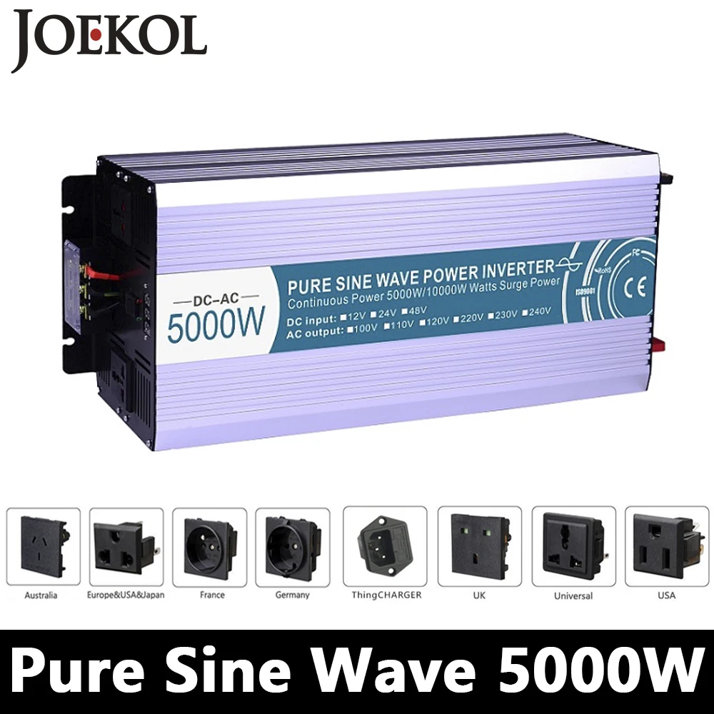 

High-powe 5000W Pure Sine Wave Inverter,DC12V/24V/48V To AC110V/220V,off Grid Solar Invertor,voltage Converter Work With Battery