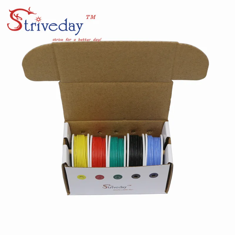  22AWG 30m/box Flexible Silicone Cable wire Solid electronic wires Tinned Copper line Kit 5 Colors D