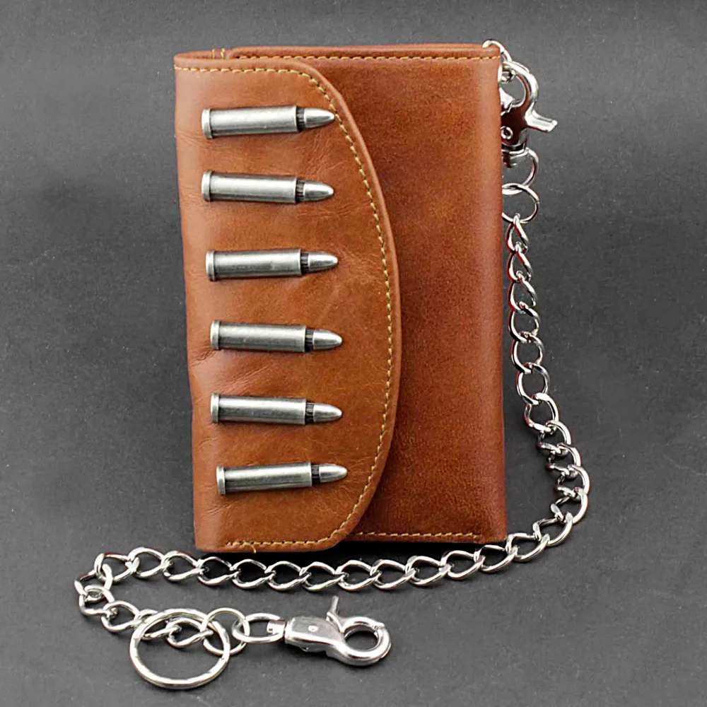 Mens Biker Bullet Trifold Leather Wallet Card Holder Coin Purse With Chain-in Wallets from ...