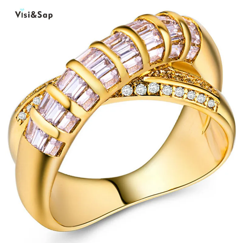 

Visisap Creative Luxury Rings for Women Men Shinning Zircon Inlay Yellow Gold Color Gothic Ring Luxury Accessories Factory B851