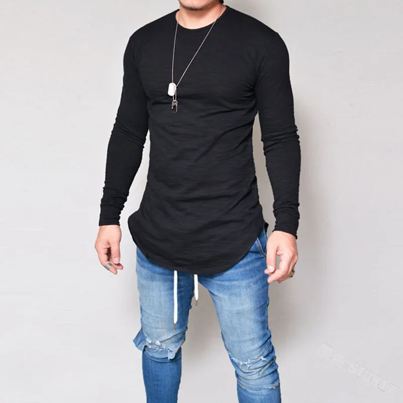 

Men Casual T Shirt Cotton Long Sleeve O-Neck Silm Fit T-shirt Mens Fashion Solid Color bottoming shirt long slim crew neck