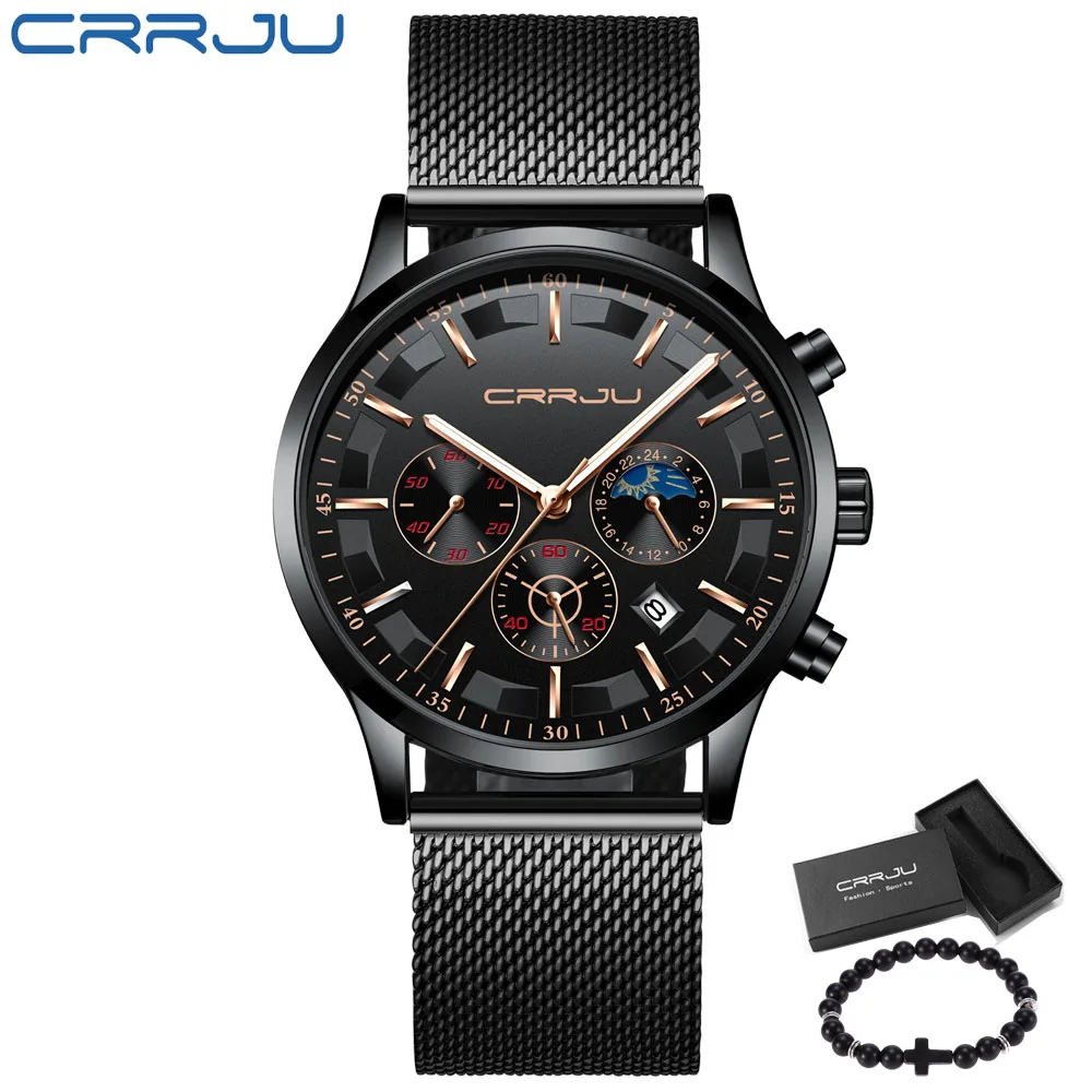 Топ бренд класса люкс Relojes часы мужские Crrju Модные Спортивные кварцевые наручные часы деловые водонепроницаемые часы Relogio Masculino - Цвет: Mesh black Rose
