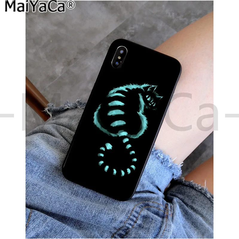 Черный чехол MaiYaCa Alice in Wonderland cat из ТПУ для iphone 11 pro X XS MAX 66S 7 7plus 8 8Plus 5s XR