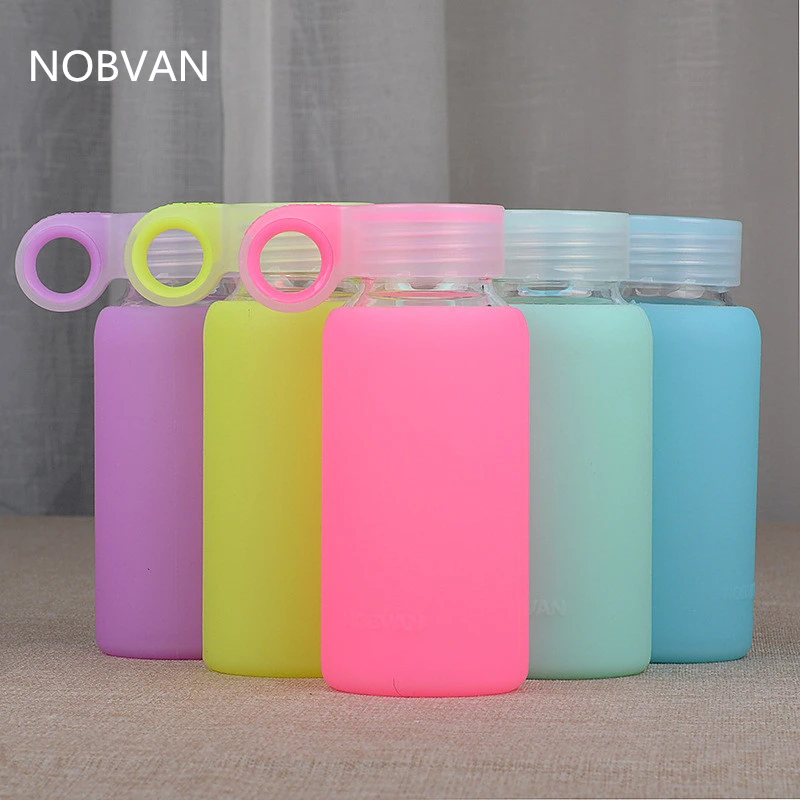 

220ML Candy Colors Fun Glass shaker Colored Jelly Bottle Kettle With Silicone Cover High Borosilicate Drink Water Bottle Outdoor