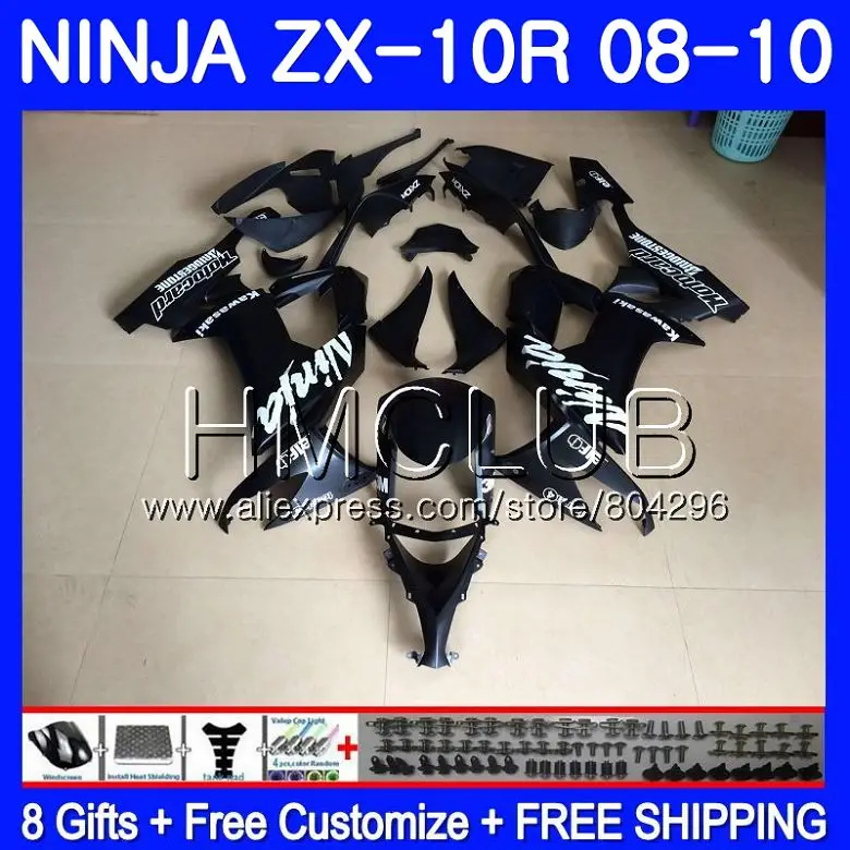 

Bodywork For KAWASAKI NINJA ZX 10 R ZX1000C ZX10R 08 09 10 40HM.6 ZX 10R ZX1000 ZX-10R Matte black 2008 2009 2010 Fairing kit