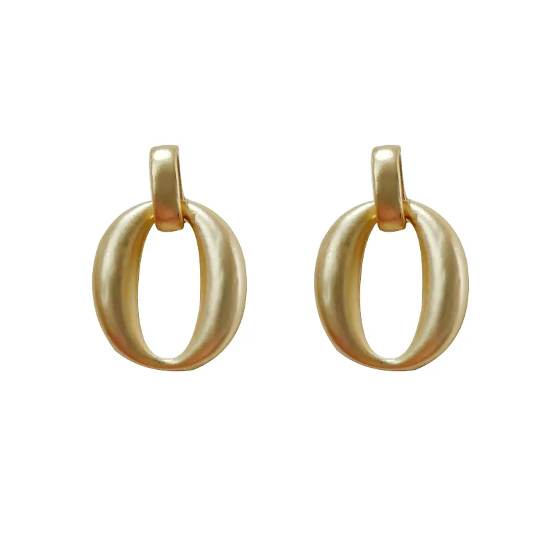 

AOMU Simple Drop Earrings Metal Matte Gold Color Plated Minimalist Geometric Oval Round Circle Personality Chic Round Earrings