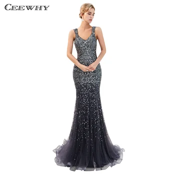 

CEEWHY Sleeveless luxury Evening Dress Long Formal Dress Vintage Dubai Evening Dresses Beaded Mermaid Gowns Robe Longue Soiree