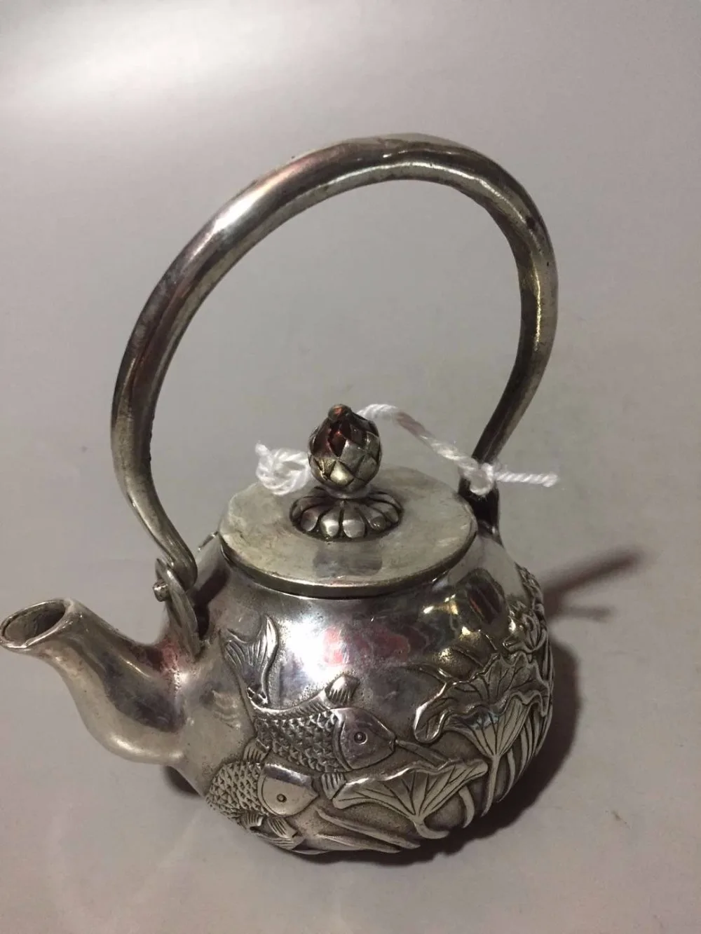 

Home decoration Teapot Metal crafts, Collection chinese old Silver Fish pot From antique market