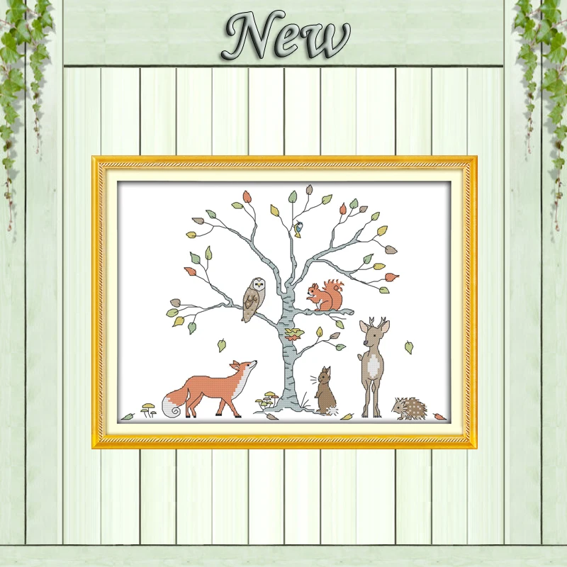 

Tree and animals Deer Fox squirrel painting counted printed on canvas DMC 11CT 14CT kits Cross Stitch embroidery needlework Sets