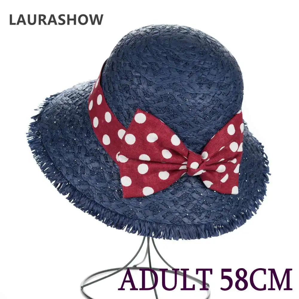 ADULT 58CM LAURASHOW на лето и весну Для женщин широкополая шляпа с широкими с мягкими Полями Летняя соломенная шляпа от солнца Детский шляпа детская шапочка - Цвет: ADULT 58CM