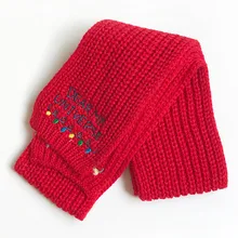 Модный детский вязаный шарф, сохраняющий тепло, для шеи, шарф, унисекс, уплотненный, зимний, милый, однотонный, из смешанной шерсти, черный, красный