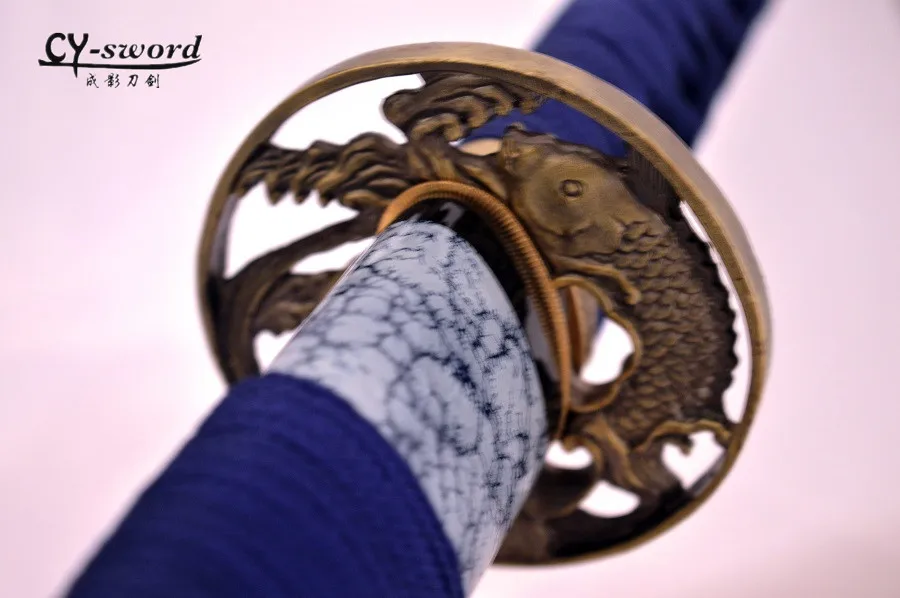 Голубой фарфор из селадона стиль Сая складной стальной масло-закалки Катана самурайский меч боевой готовности острый