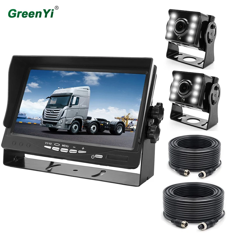 

GreenYi 1280 * 960P 7" Car Video AHD Monitor with 2 Channel Starlight Night Vision Reverse Backup LED Rear View AHD Camera