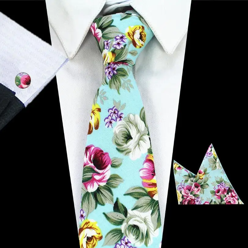 RBOCOTT дизайн 8 см хлопок галстук Набор Цветочный платок-галстук и запонки Бизнес Свадебная вечеринка печать шеи галстуки для мужчин - Цвет: 01