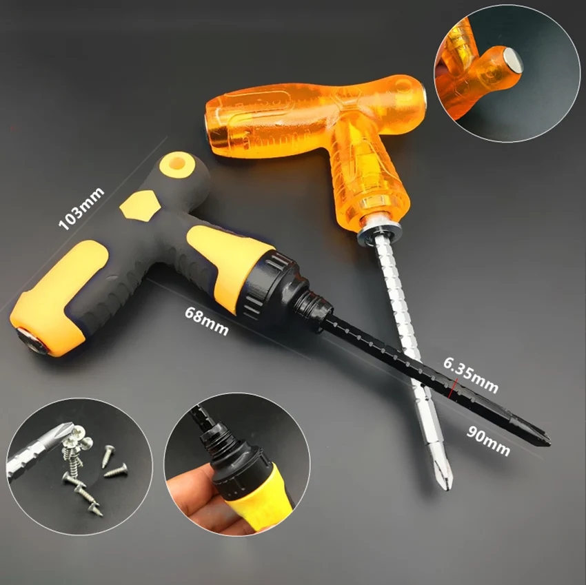 

T-type slotted Phillips screwdriver dual-use Multi-function cane ratchet tapped screwdriver magnetic stretched hand tools 2 type