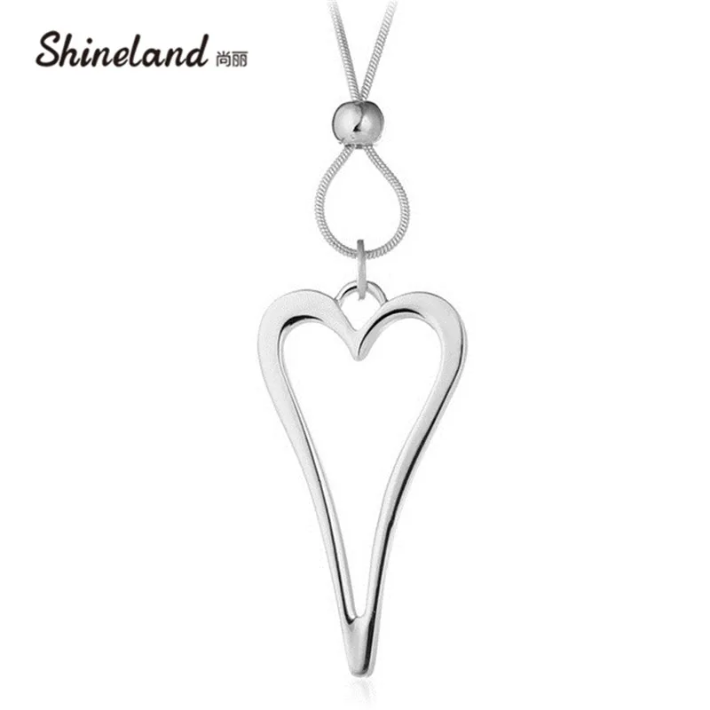 

Shineland Fashion New Hollow Out Thick Silver Plated Love Heart Necklaces Pendant Charm Jewelry For Women Valentine's Day Gifts
