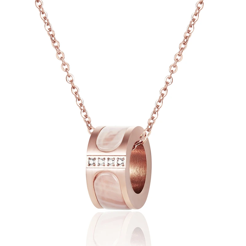 

Fine Inlaid 4 Zircon And White Shell Pendant Necklace For Women Top Quality Titanium Steel Rose Gold Necklace Gift Wholesale