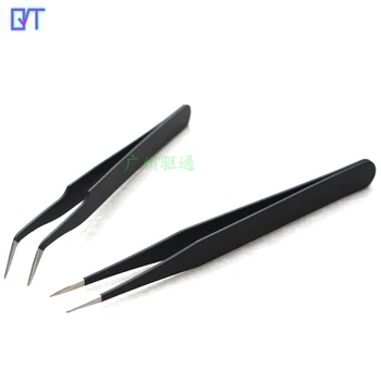

QT Beauty 2Pcs/set Curved+Straight High Tigthness Anti-static Tweezers for eyelash/Nail Sticker make up pincers High Quality