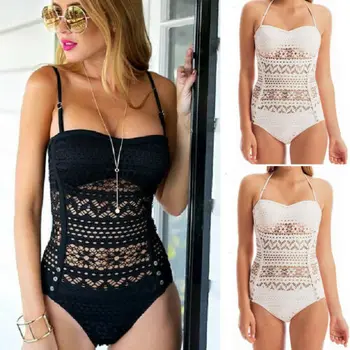 

Women Crochet Hollow Out Monokini Beach Swimsuit Bathing Suit Bikini One Piece