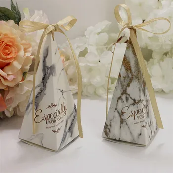 

50Pcs Pyramid Shape Candy Boxes with Ribbon Wedding Birthday Party Favor can CSV