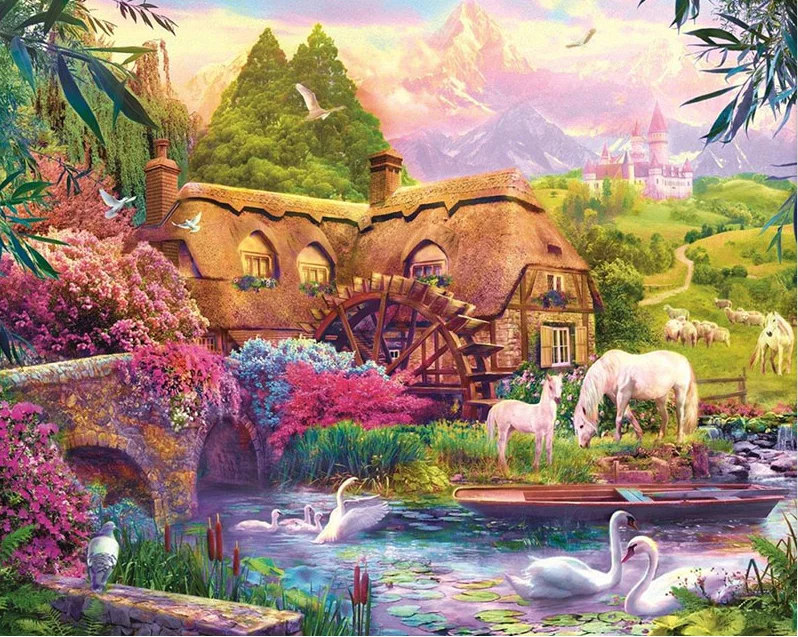 

Full circular Diamond Painting garden landscape Cross Stitch Diamond Rhinestones Diamond Embroidery Resin Drill Home decor