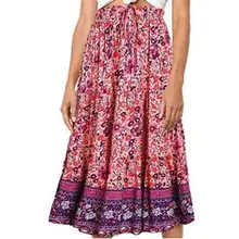 Женская модная летняя повседневная юбка с высокой талией до середины икры, эластичная юбка с цветочным принтом