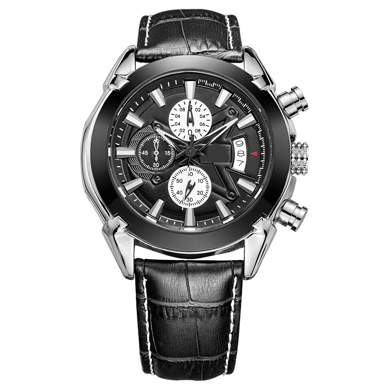 

Luxfacigoo Chronograph Casual Watch Men Quartz Sport Watch Genuine Leather Men Wristwatch TT@88
