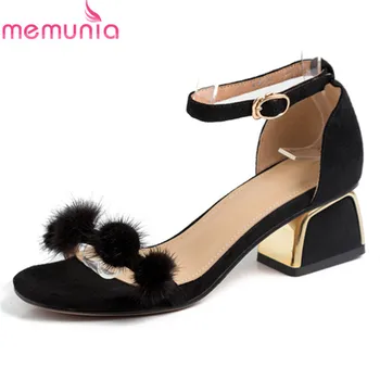

MEMUNIA 2019 plus size 33-43 women sandals flock buckle summer shoes square high heels sandals ladies casual shoes wholesale