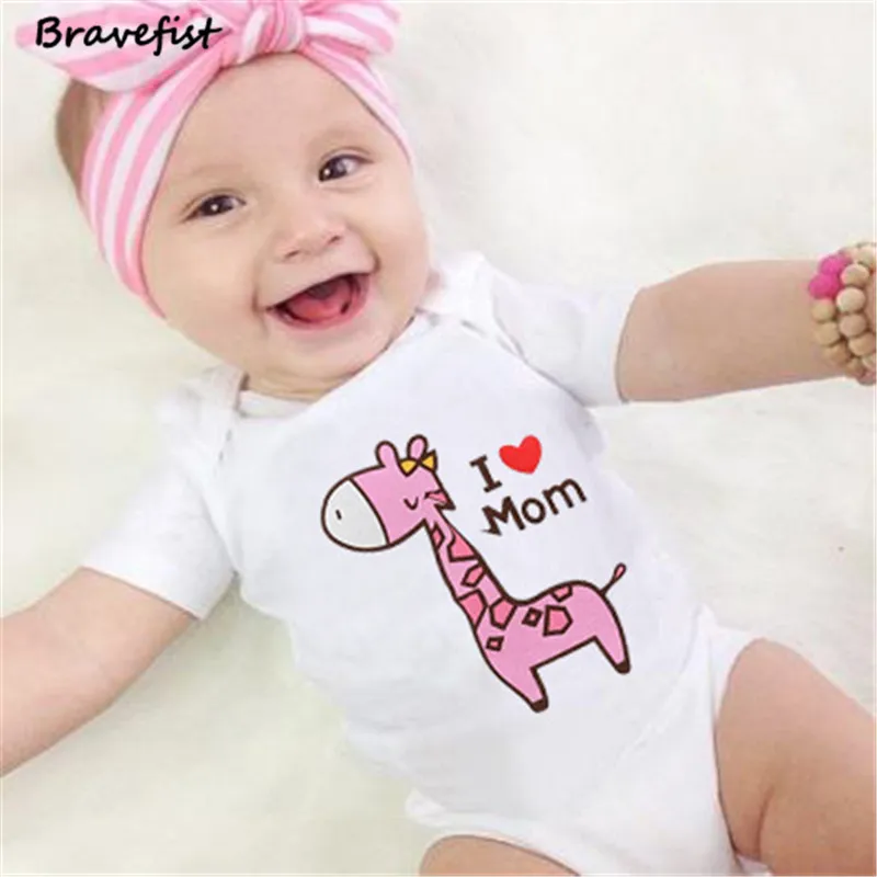 Боди с рисунком жирафа для новорожденных, детские комбинезоны, с надписью «I Love Dad I Love Mom», два дизайна, летняя одежда для маленьких мальчиков и девочек