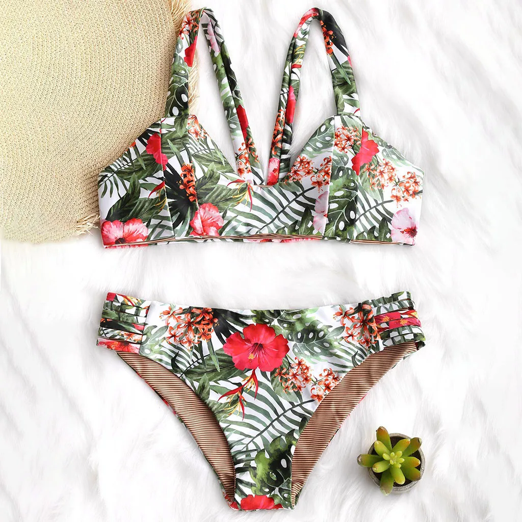 

MUQGEW Floral print bikinis Women Push-Up Padded Bra Beach Bikini Set Swimsuit Beachwear Swimwear Triangle Bathing Suit #0107